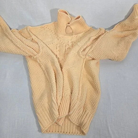 Vintage JW ROBINSON'S 90 Yellow Cotton Chunky Cable Knit Fisherman Sweater SizeM - Picture 12 of 17